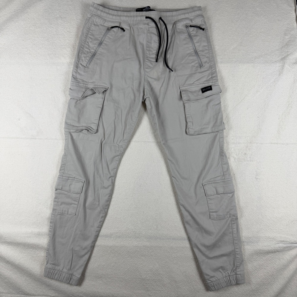Hollister Mens Advanced Stretch Cargo Jogger Pants Gray Size M Elastic Waist